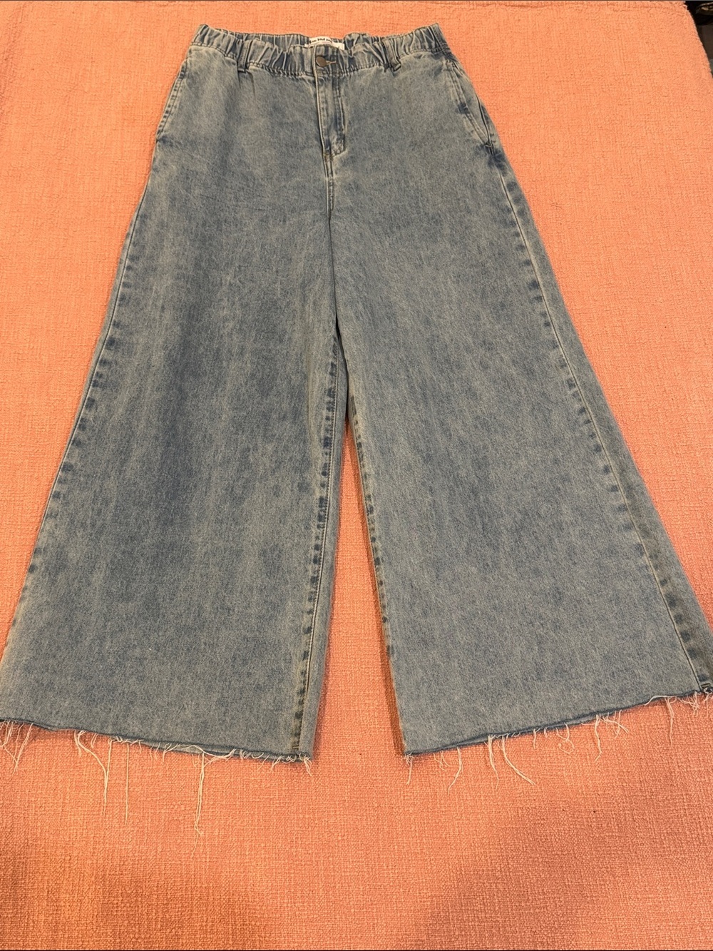 Three Bird Nest large wm’s Light Wash Wide Leg Denim Jeans elasticized waist